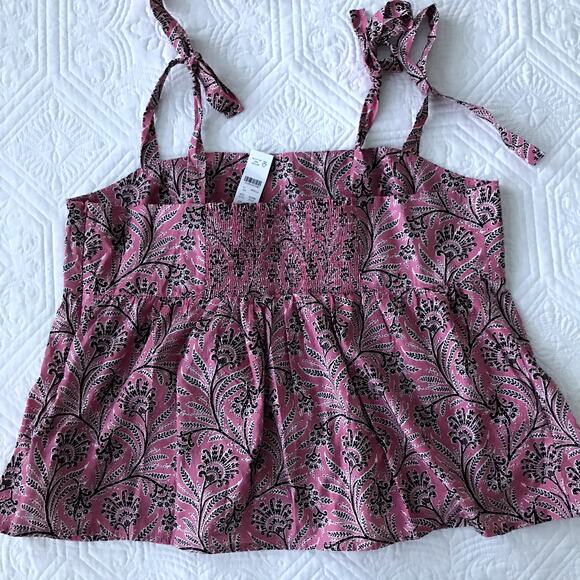 J.Crew Collection Shoulder Tie Empire Blouse Ratti Coral Vines Print Pink XL NWT - Picture 9 of 11